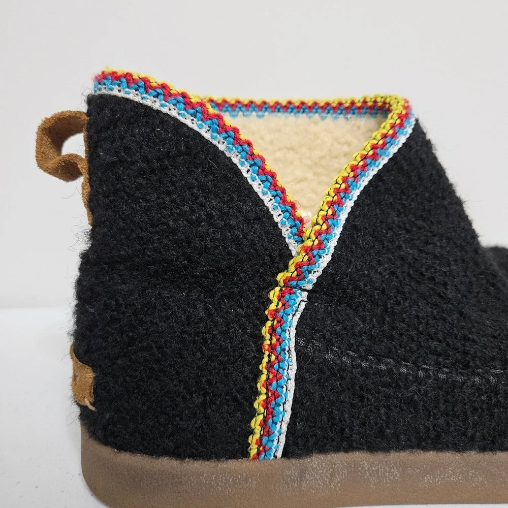 Sanuk Chiba Chill Bootie Slippers Women 9.5 Black Faux Shearling Trim Cozy Cabin - Picture 3 of 8